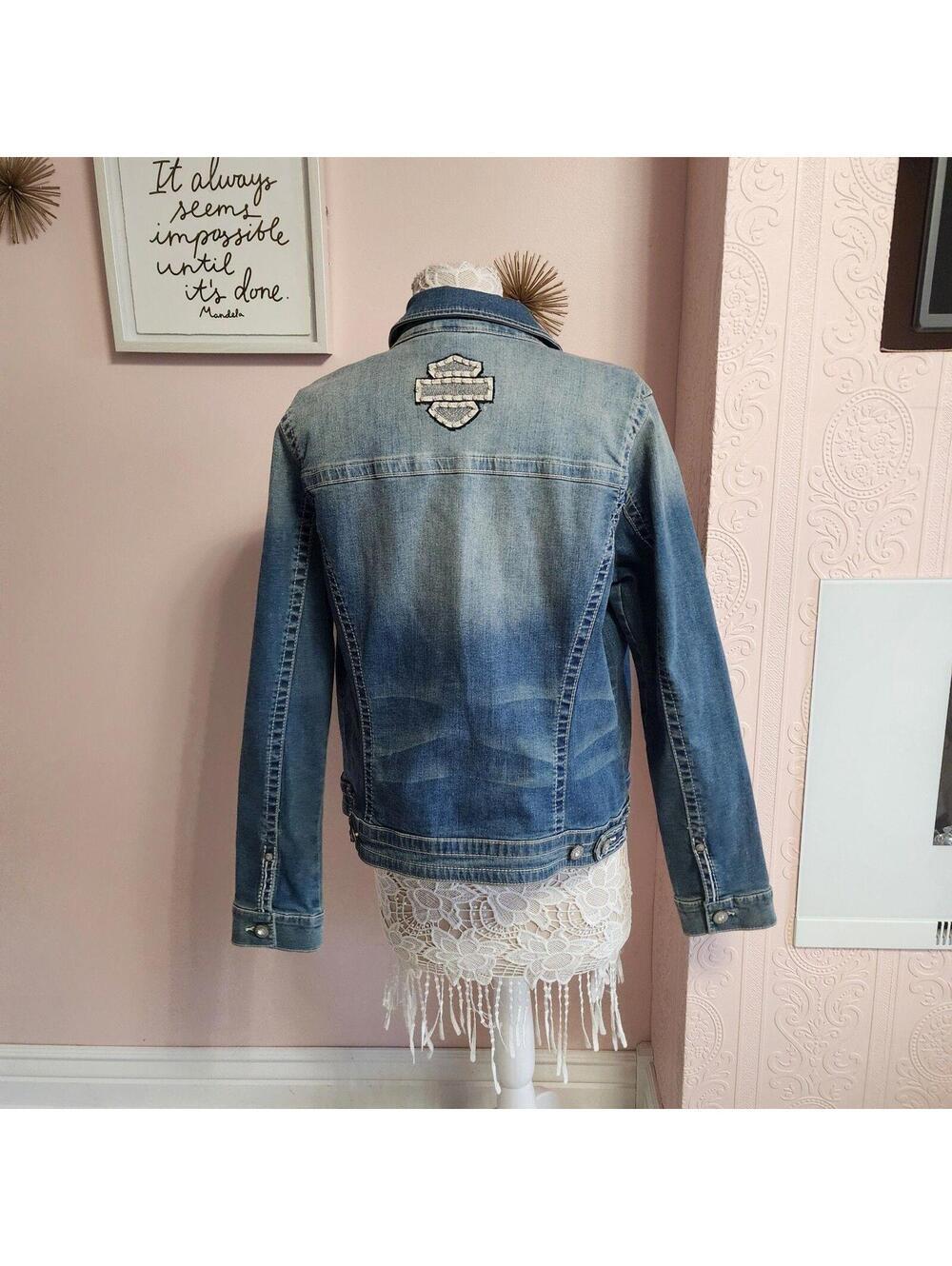 Harley-Davidson Women's Denim Jacket Blue Trucker Jean Jacket XL - Picture 4 of 7